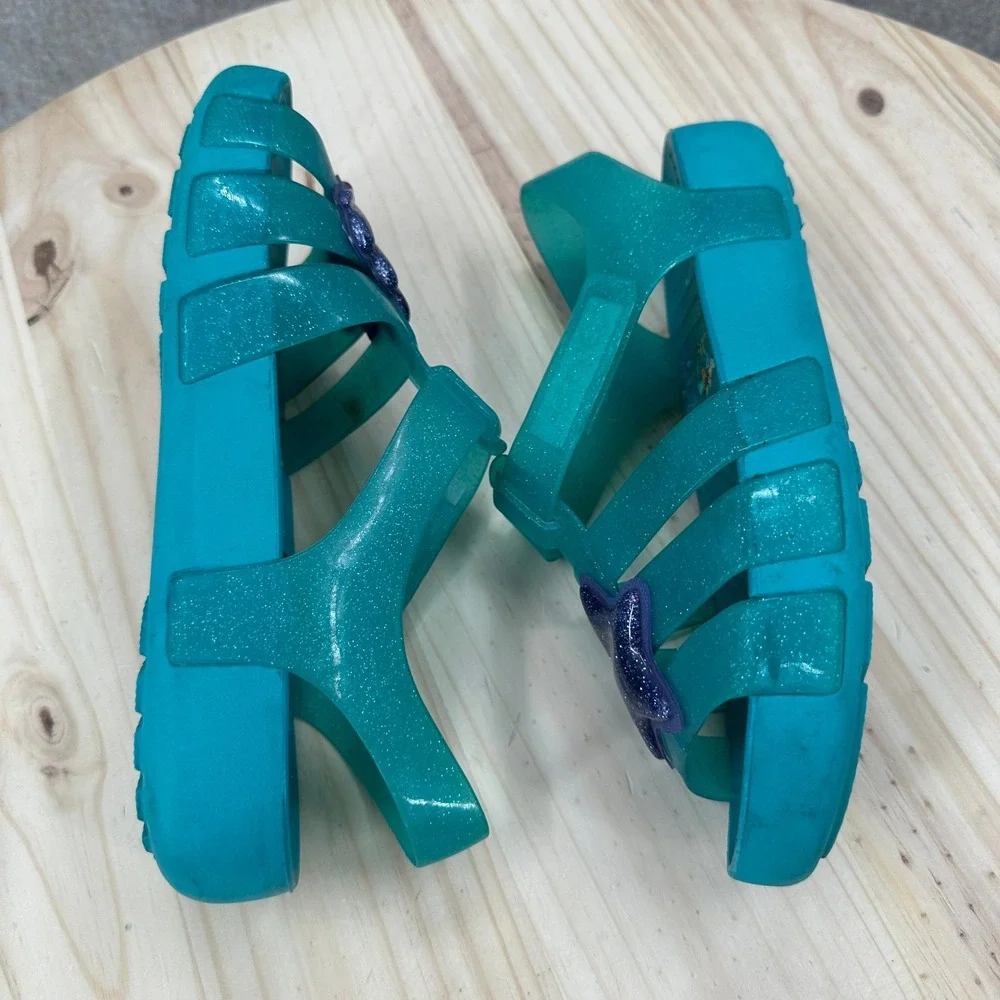 Crocs Isabella Sandals Girls Size J3 Teal Little Mermaid Ariel Glitter Jelly